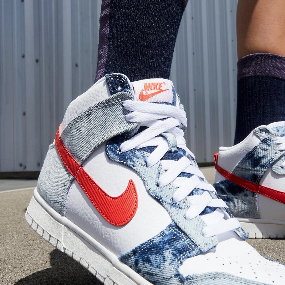 Nike Dunk High Denim Blue White/Sail/Habenero Red Unisex W8 M6.5 - Picture 13 of 16